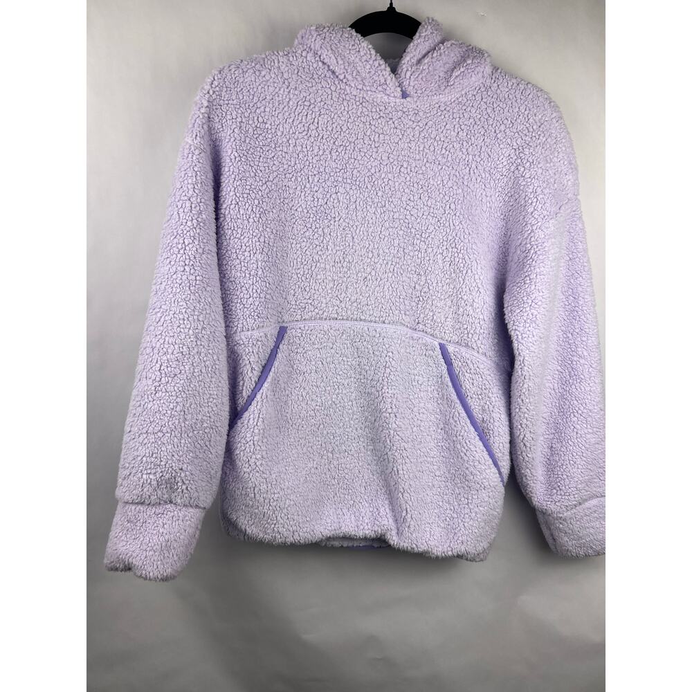Athleta Girl Hooded Sherpa Pullover, Lavender Purple Fleece Cozy Kangaroo Pocket - Picture 2 of 16